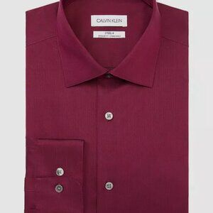 Calvin Klein Men's Red Slim-Fit Stain Shield Dress Shirt Size M 15 1/2 , 32/33